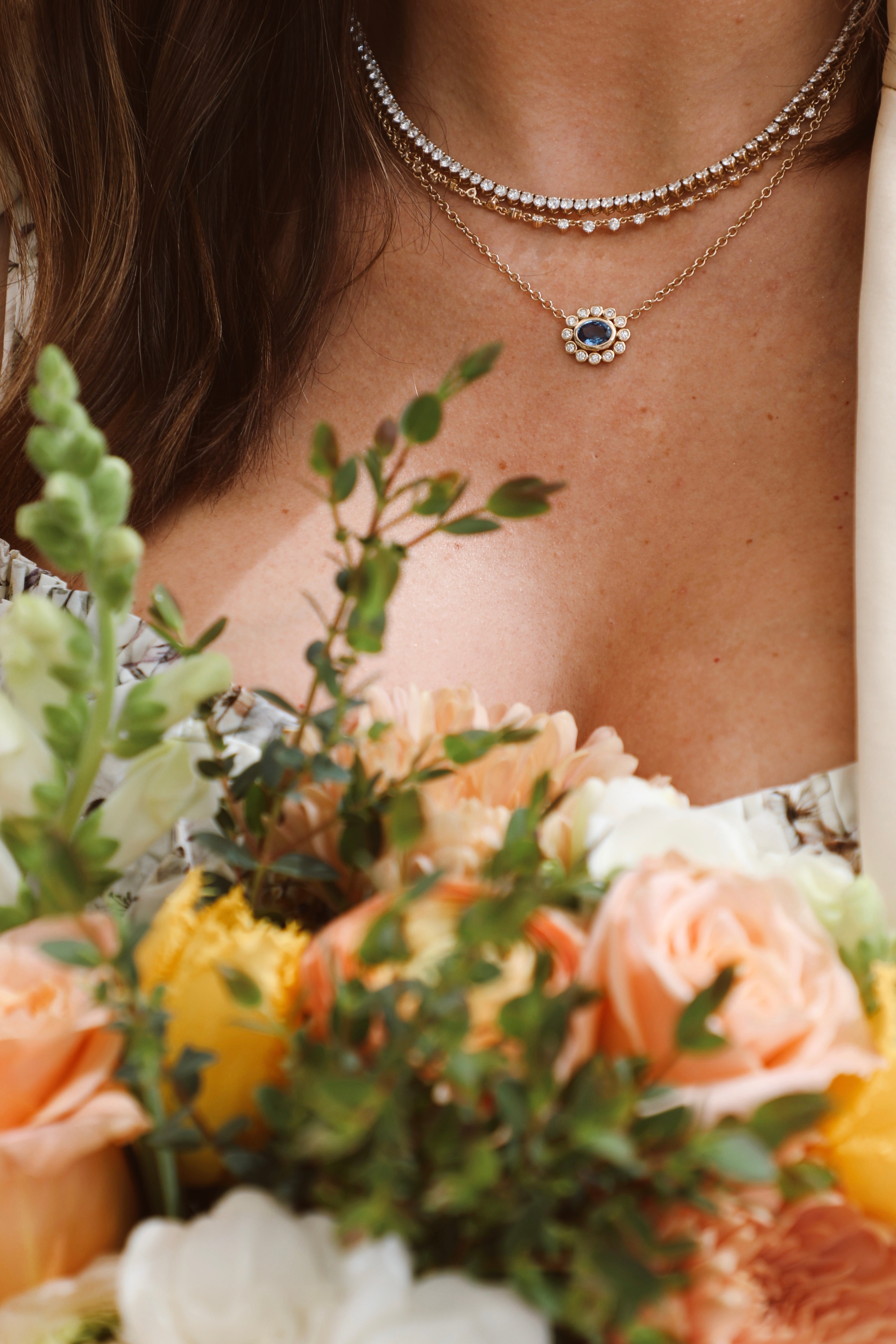 Blue Sapphire Flower Necklace-Necklaces-Mama Bijoux-[14kgold]-[diamonds]-[heirloom_quality]-MamaBijoux