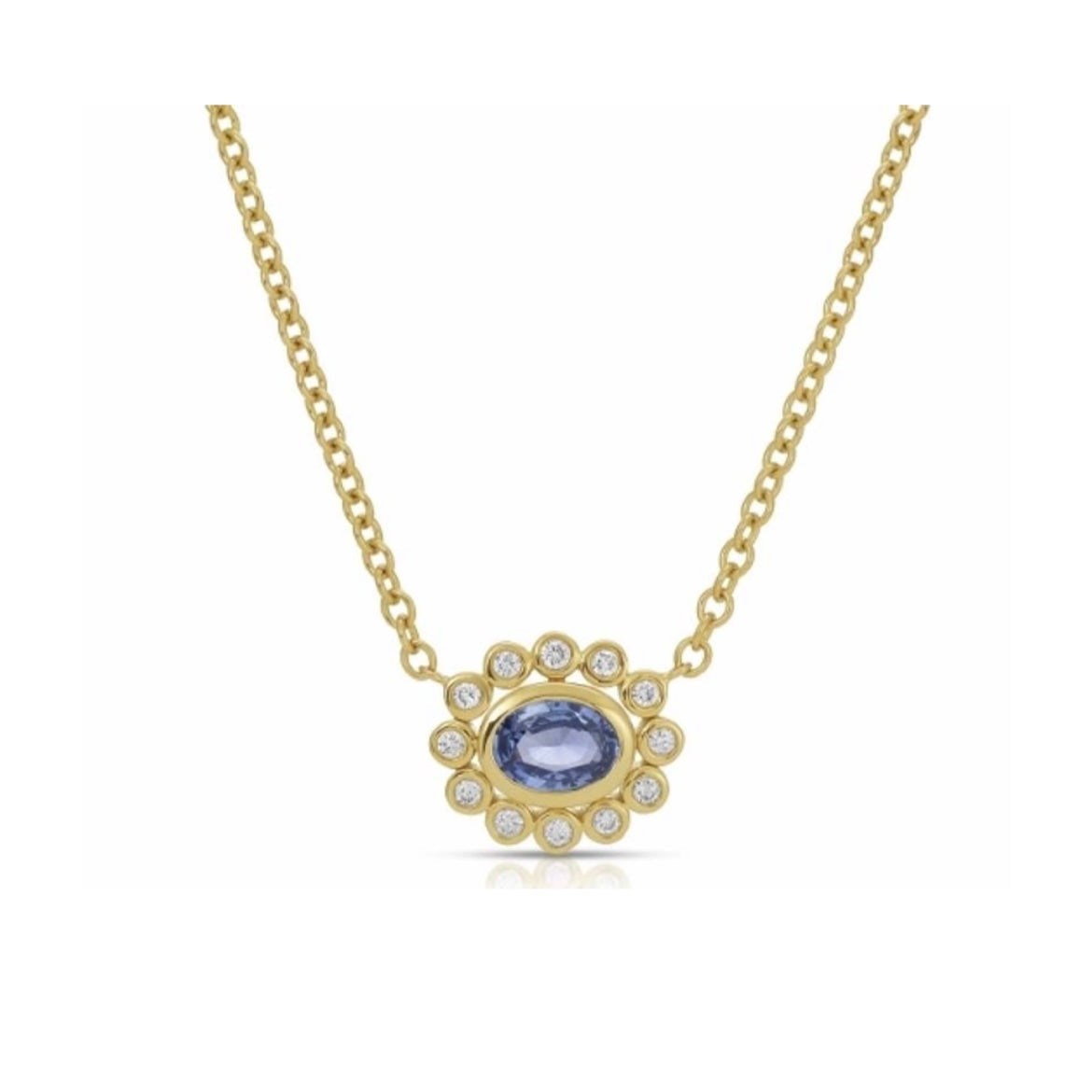 Blue Sapphire Flower Necklace-Necklaces-Mama Bijoux-[14kgold]-[diamonds]-[heirloom_quality]-MamaBijoux