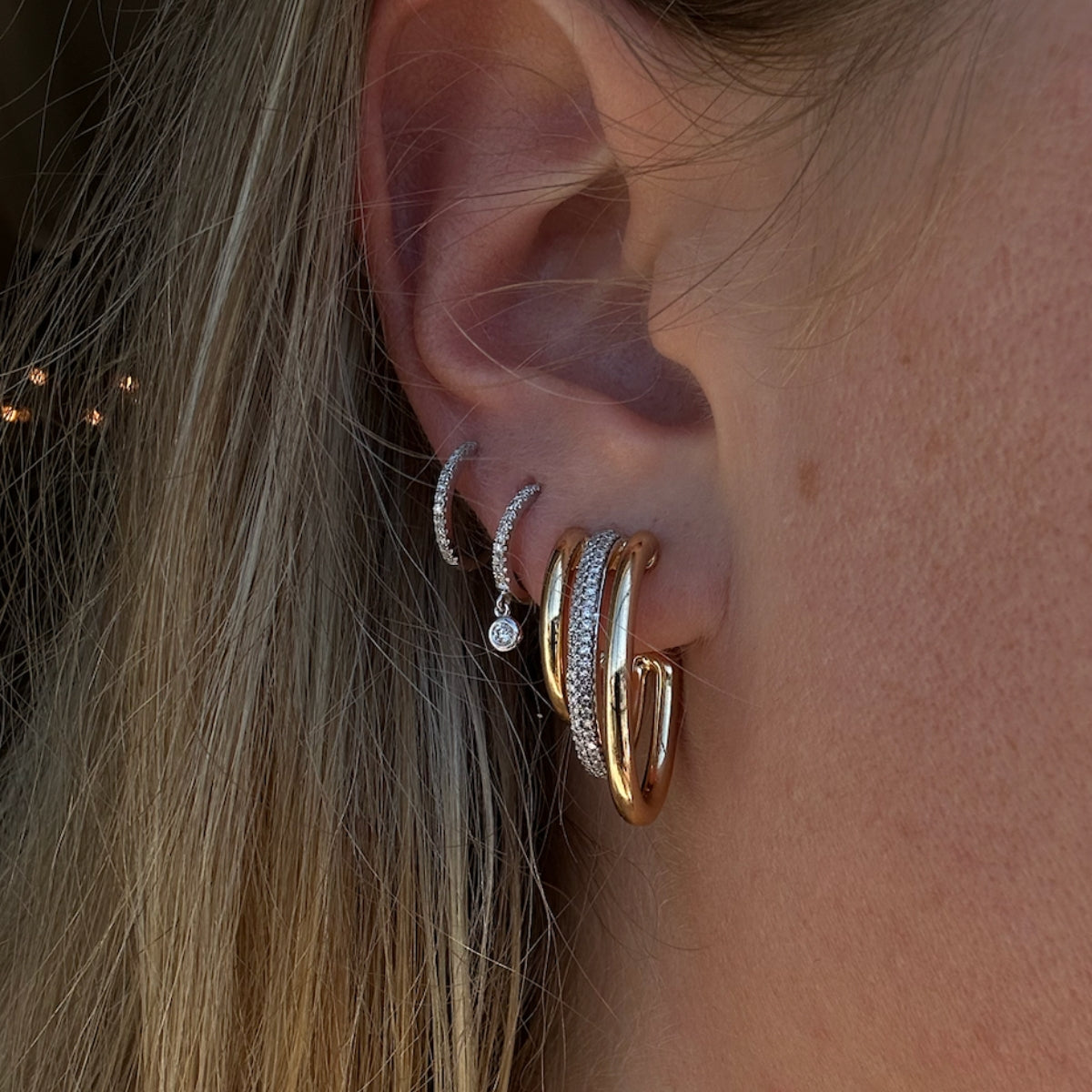 Bold Gold & Diamond Trio Hoop Studs-Earrings-Mama Bijoux-[14kgold]-[diamonds]-[heirloom_quality]-MamaBijoux