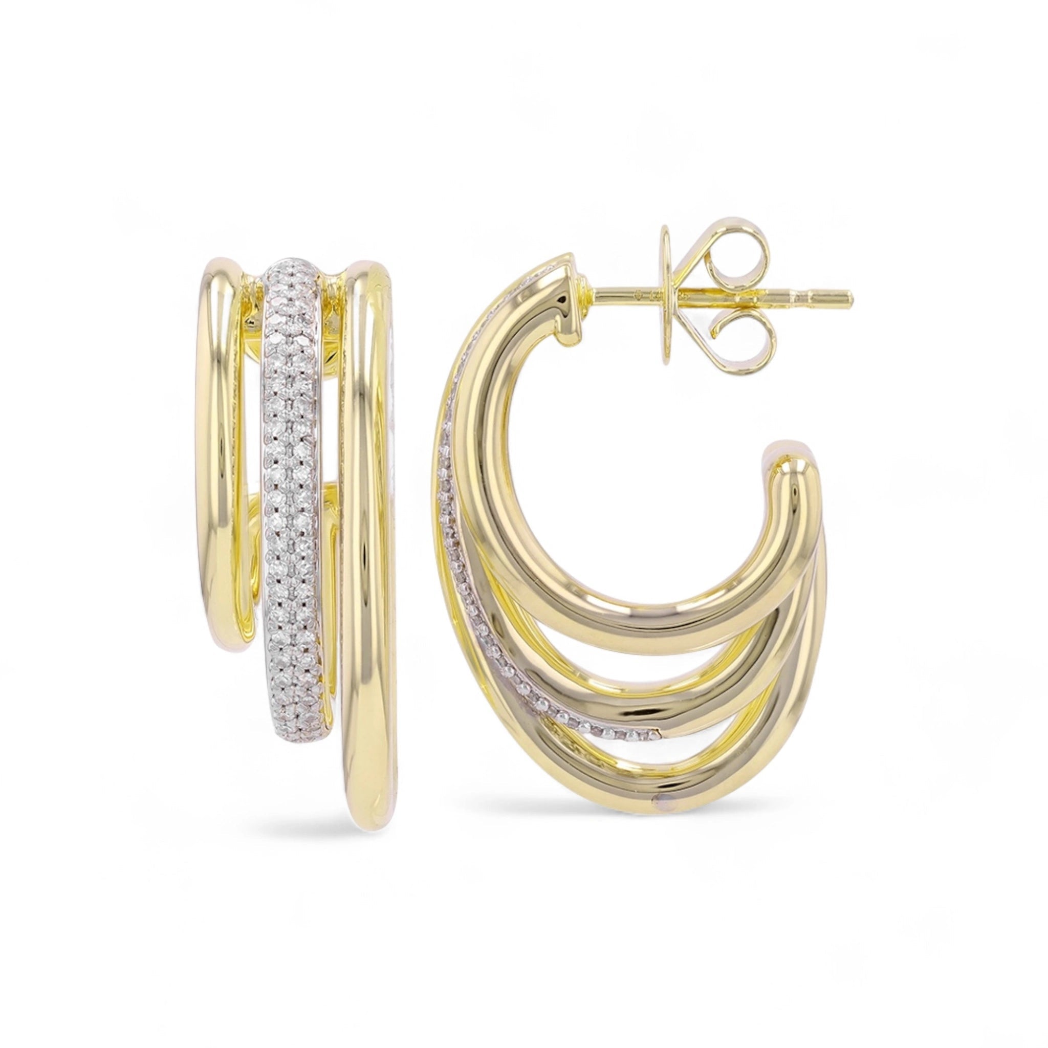 Bold Gold & Diamond Trio Hoop Studs-Earrings-Mama Bijoux-[14kgold]-[diamonds]-[heirloom_quality]-MamaBijoux