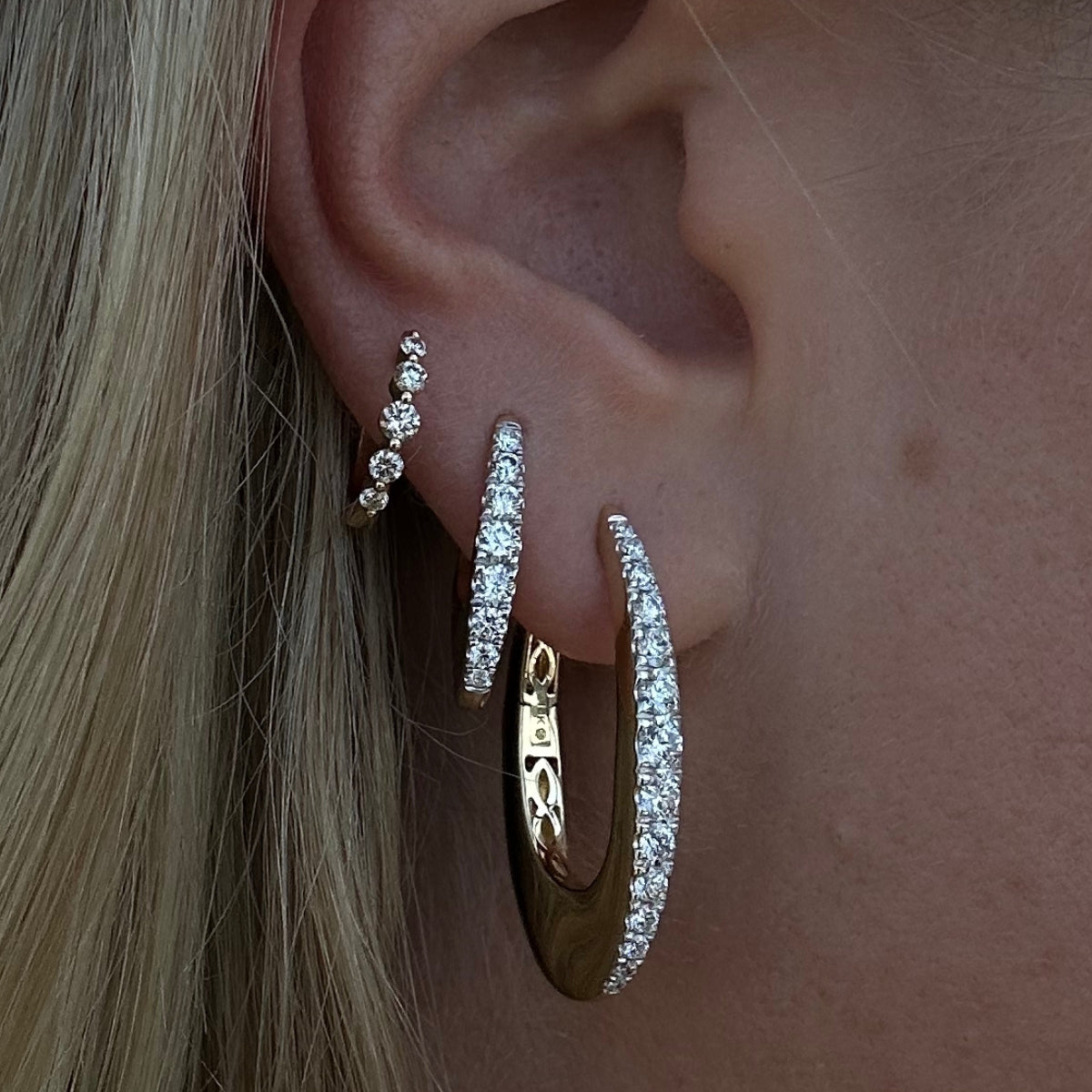 Bold Gold Graduating Diamond Hoops-Earrings-Mama Bijoux-[14kgold]-[diamonds]-[heirloom_quality]-MamaBijoux