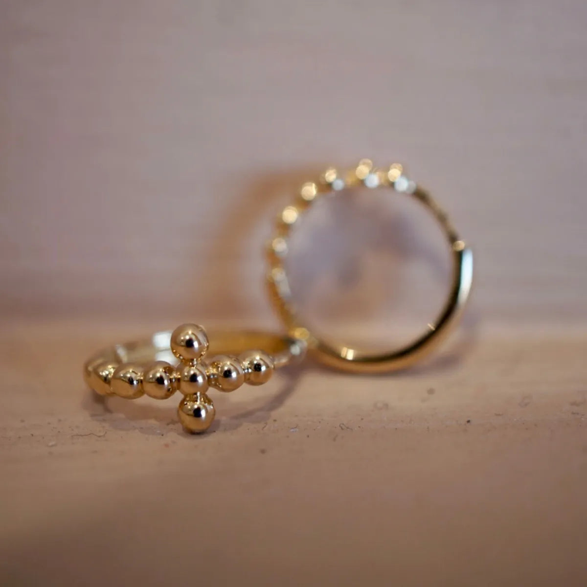 Bubble Cross Gold Huggies-Earrings-Mama Bijoux-[14kgold]-[diamonds]-[heirloom_quality]-MamaBijoux