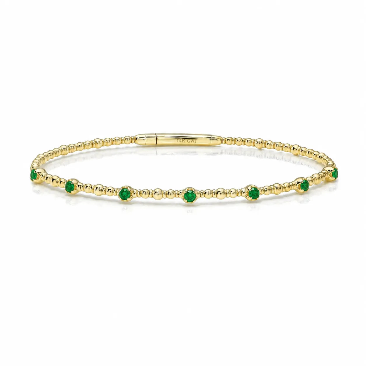 Emerald Beaded Station Flexible Bangle-Bracelets-Mama Bijoux