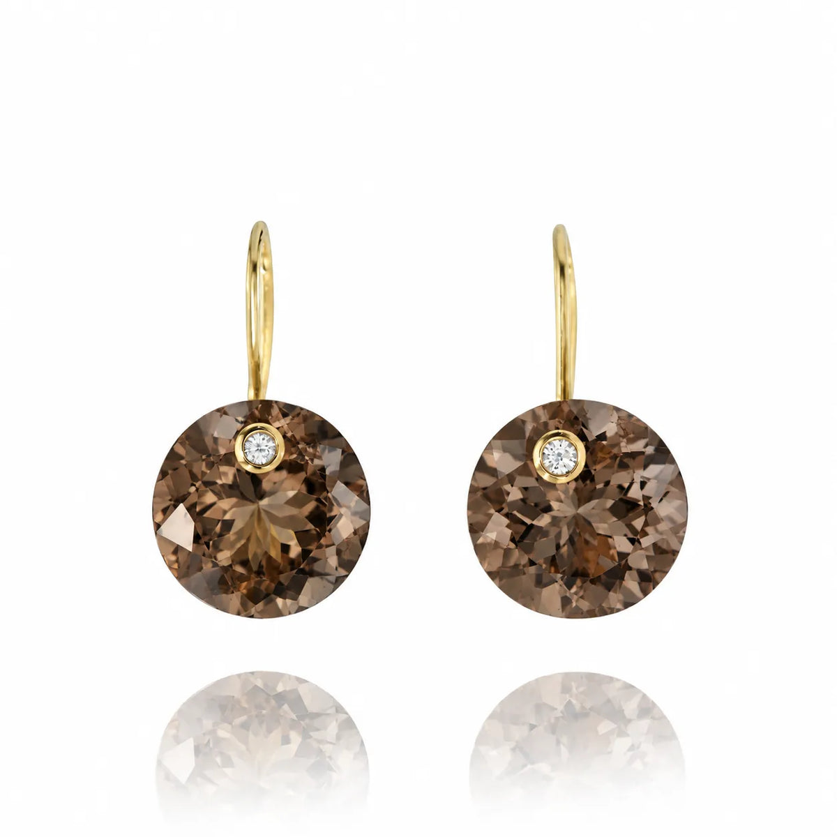 Smoky Quartz Gemstone & Diamond Floating Drop Earrings-Earrings-Mama Bijoux