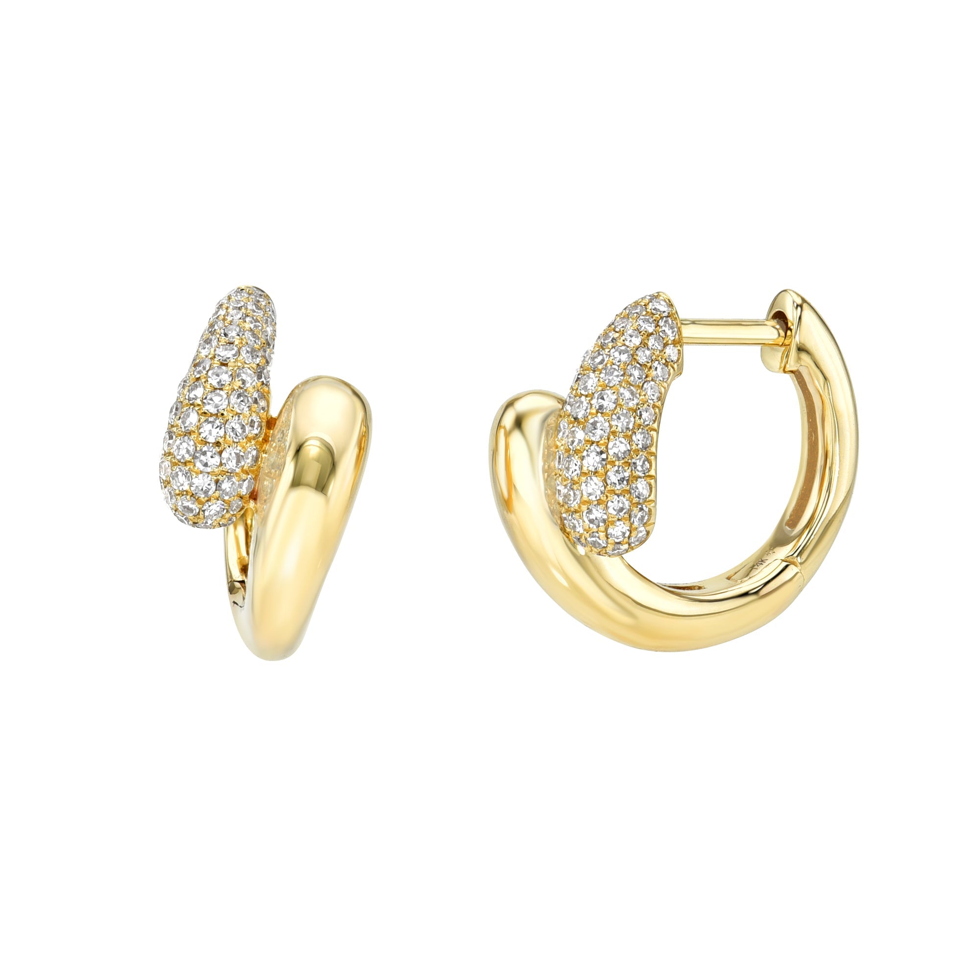 Chubby Pavé & Gold Crossover Huggies-Earrings-Mama Bijoux-[14kgold]-[diamonds]-[heirloom_quality]-MamaBijoux