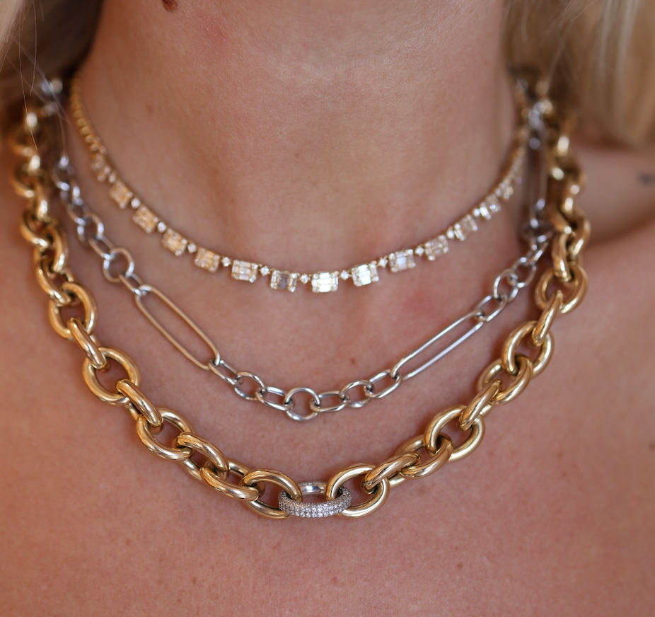 Chunky Round Diamond Pavé Link Necklace-Necklaces-Mama Bijoux-[14kgold]-[diamonds]-[heirloom_quality]-MamaBijoux