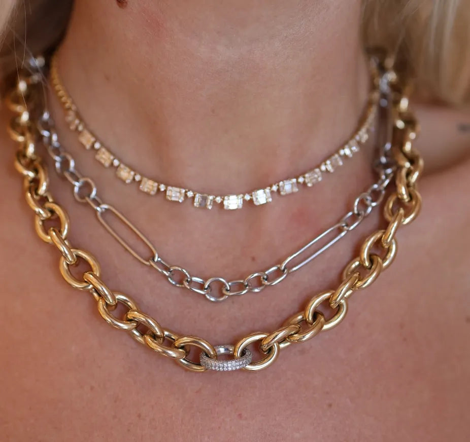 Chunky Round Diamond Pavé Link Necklace-Necklaces-Mama Bijoux-[14kgold]-[diamonds]-[heirloom_quality]-MamaBijoux
