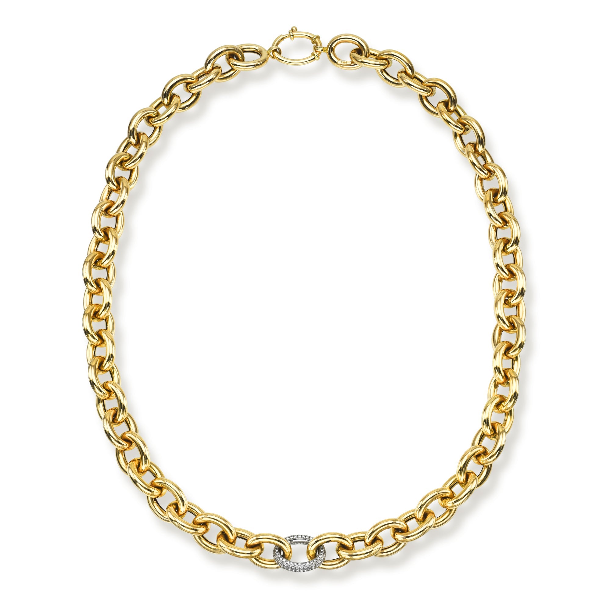 Chunky Round Diamond Pavé Link Necklace-Necklaces-Mama Bijoux-[14kgold]-[diamonds]-[heirloom_quality]-MamaBijoux