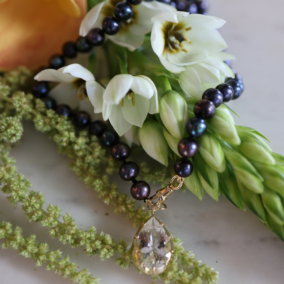 Classique Dark Grey Beaded Pearl Necklace-Mama Bijoux
