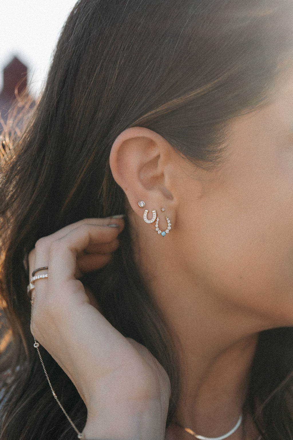 Cowgirl Horseshoe Diamond & Turquoise Studs-Earrings-Mama Bijoux-[14kgold]-[diamonds]-[heirloom_quality]-MamaBijoux