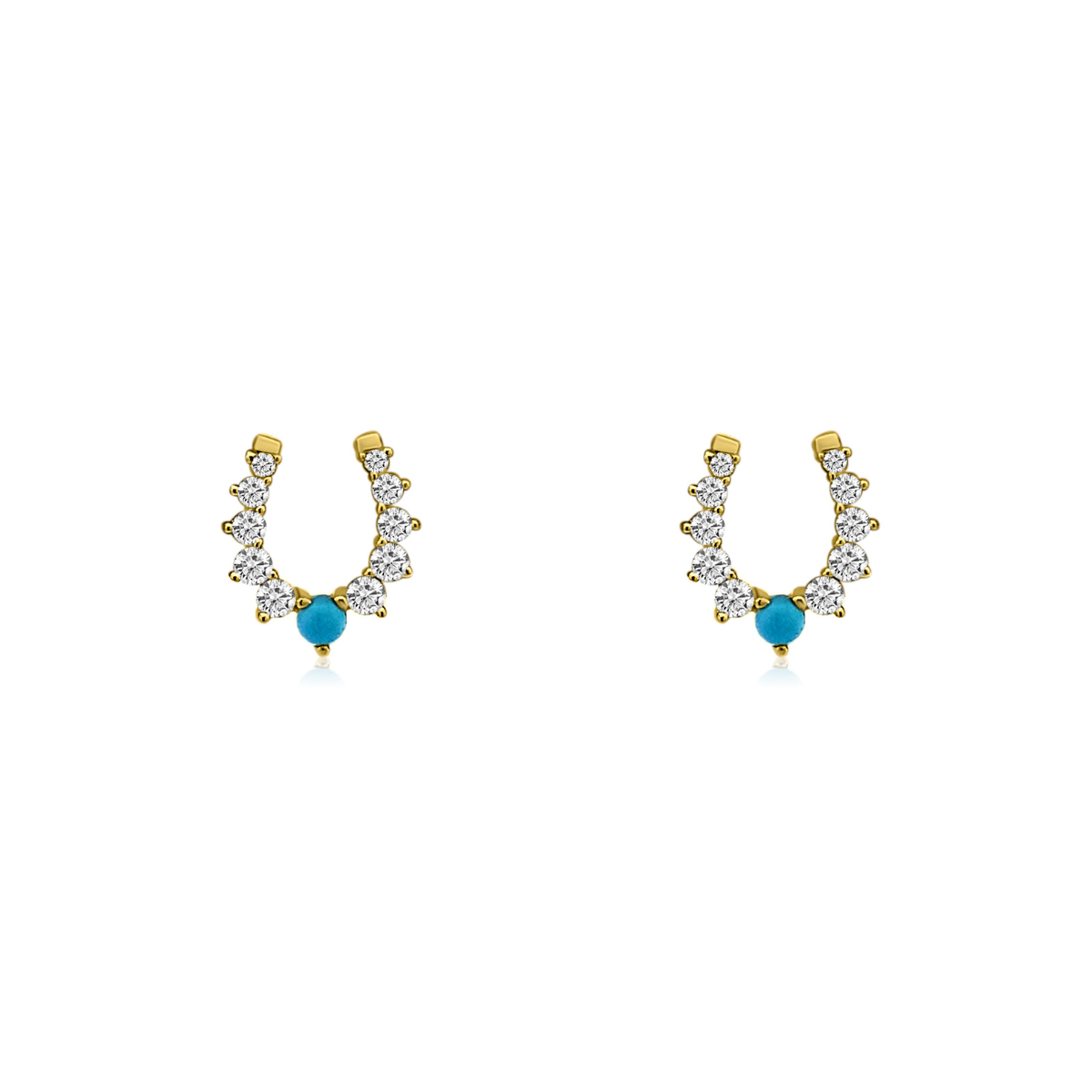 Cowgirl Horseshoe Diamond & Turquoise Studs-Earrings-Mama Bijoux-[14kgold]-[diamonds]-[heirloom_quality]-MamaBijoux