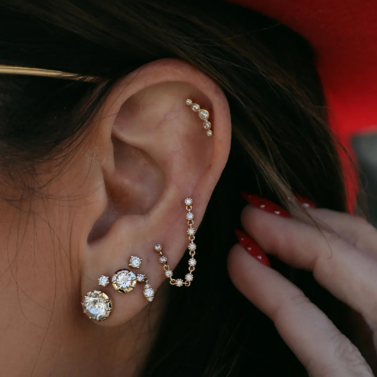 Cupcake Double Chain Stud Earring (Single)-Earrings-Mama Bijoux