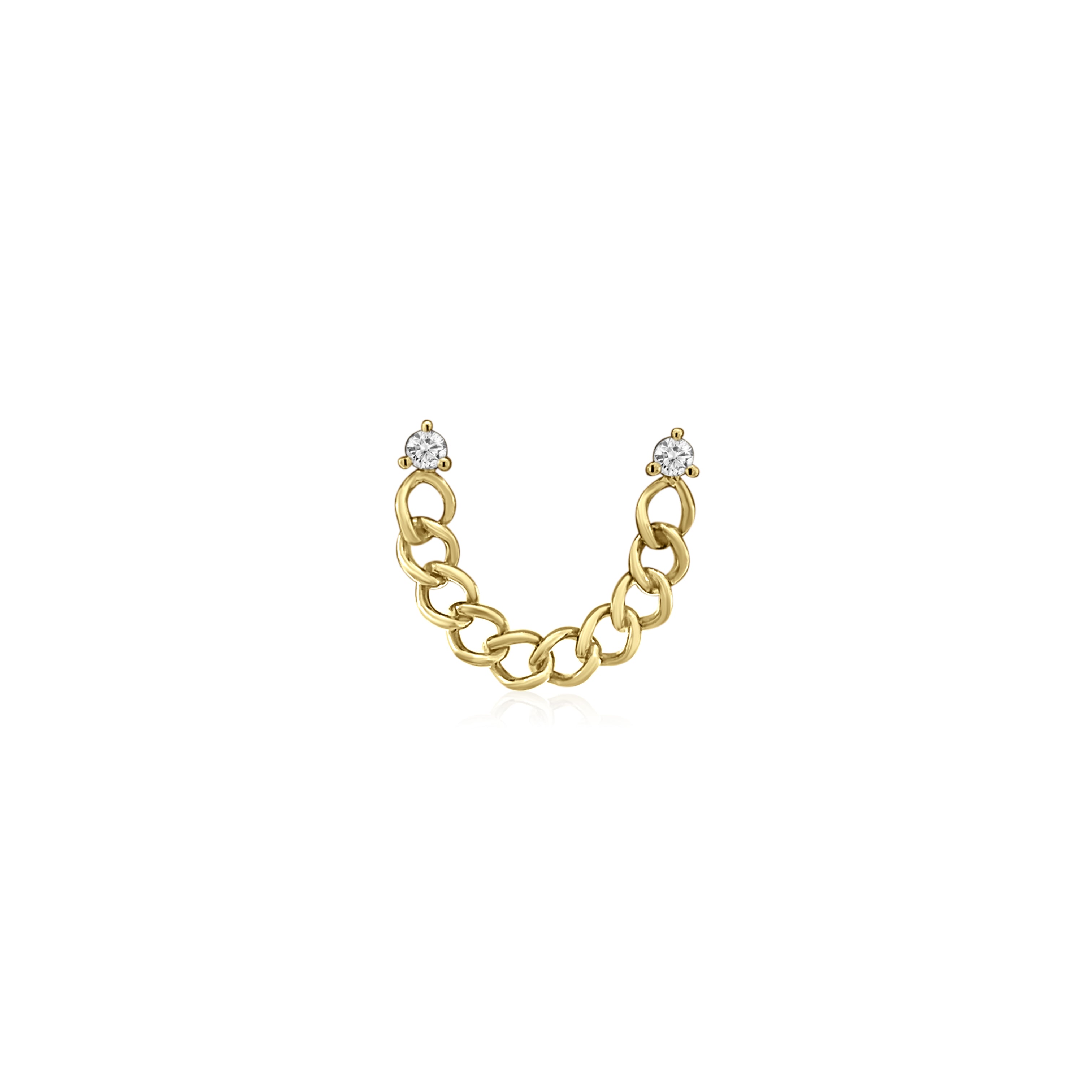 Curb Chain Double Diamond Stud (Sold as Singles)-Earrings-Mama Bijoux-[14kgold]-[diamonds]-[heirloom_quality]-MamaBijoux