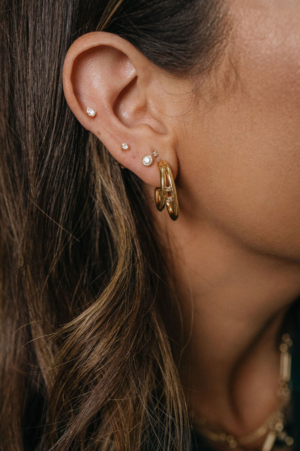 14k Gold Double Line Open Hoop Earrings