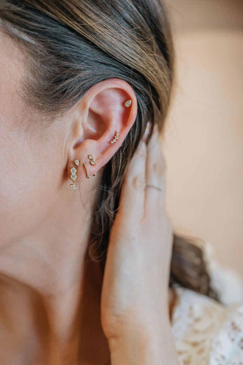 The Clair Shared Prong Diamond & Trillion Drop Earring Studs