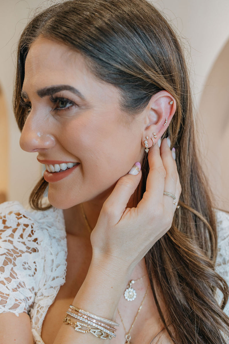 The Clair Shared Prong Diamond & Trillion Drop Earring Studs