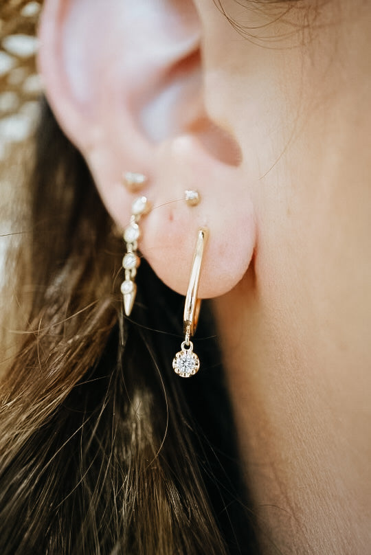 Diamond Charm Rectangle Hoop Earrings