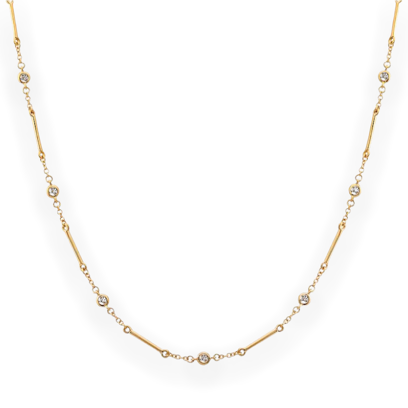 Dainty Diamonds by the Yard and Gold Bar Necklace-Necklaces-Mama Bijoux-[14kgold]-[diamonds]-[heirloom_quality]-MamaBijoux