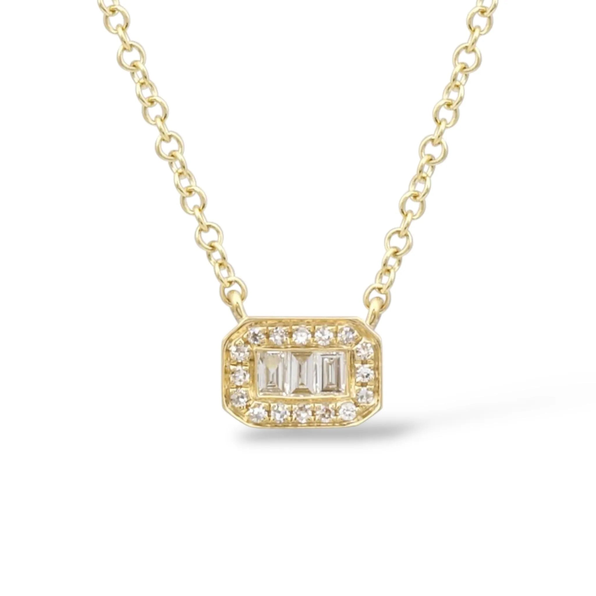 Dainty Illusion Emerald Shape Diamond Necklace Mama Bijoux Fine Jewelry, 14k yellow gold, natural diamonds 