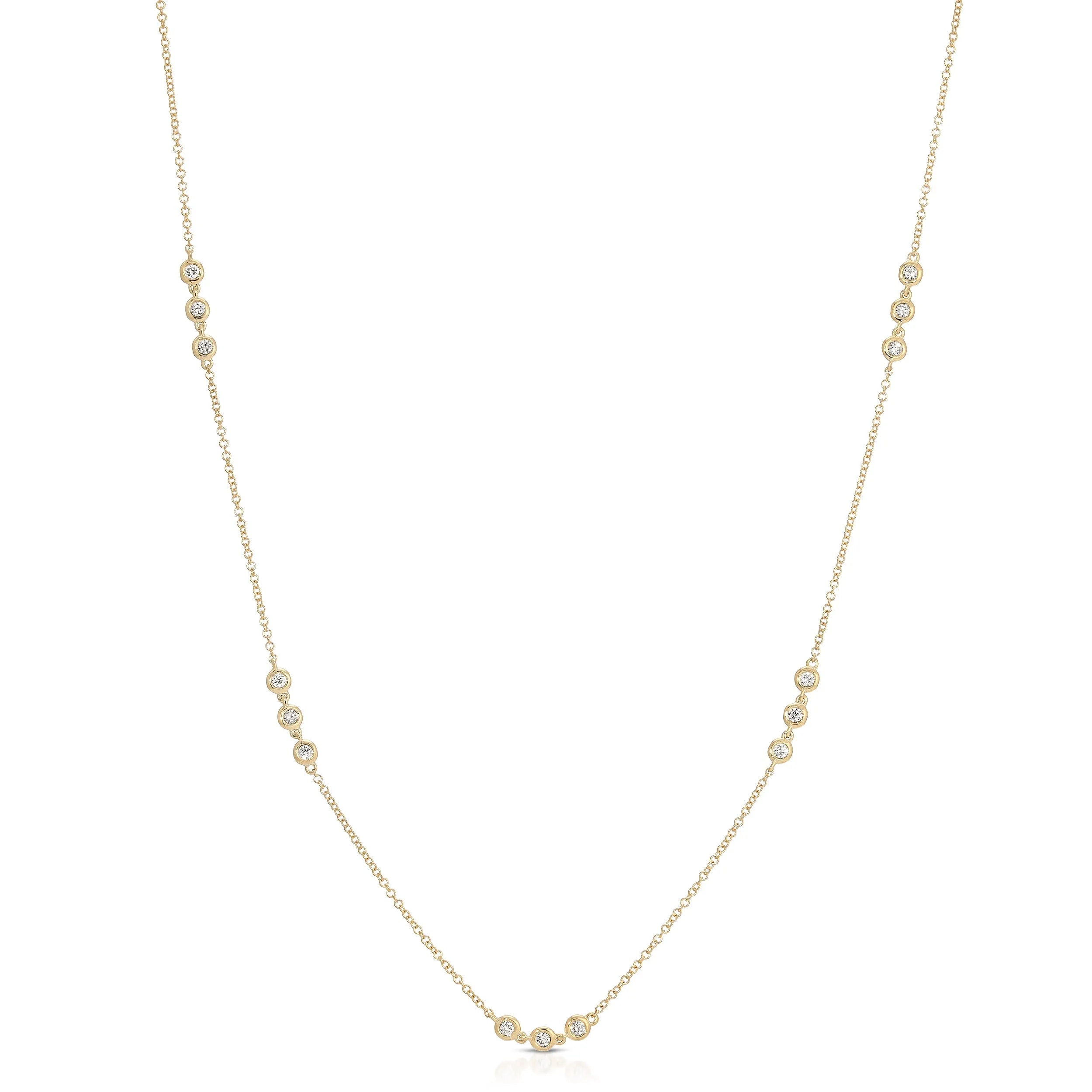 Diamond Bezel Trio Station Necklace-Necklaces-Mama Bijoux-[14kgold]-[diamonds]-[heirloom_quality]-MamaBijoux