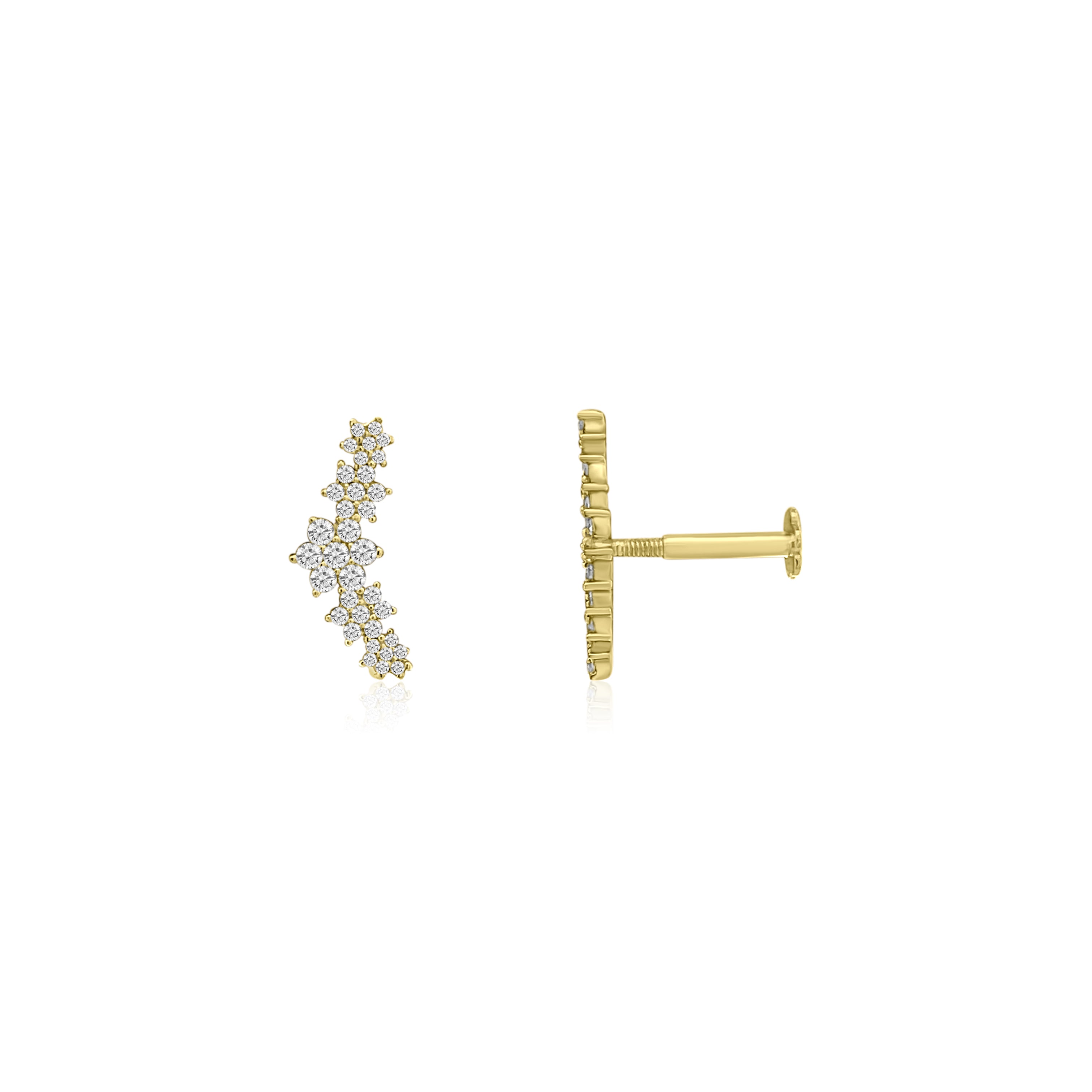 Diamond Flower Crawler Studs (Flat Back)-Earrings-Mama Bijoux-[14kgold]-[diamonds]-[heirloom_quality]-MamaBijoux