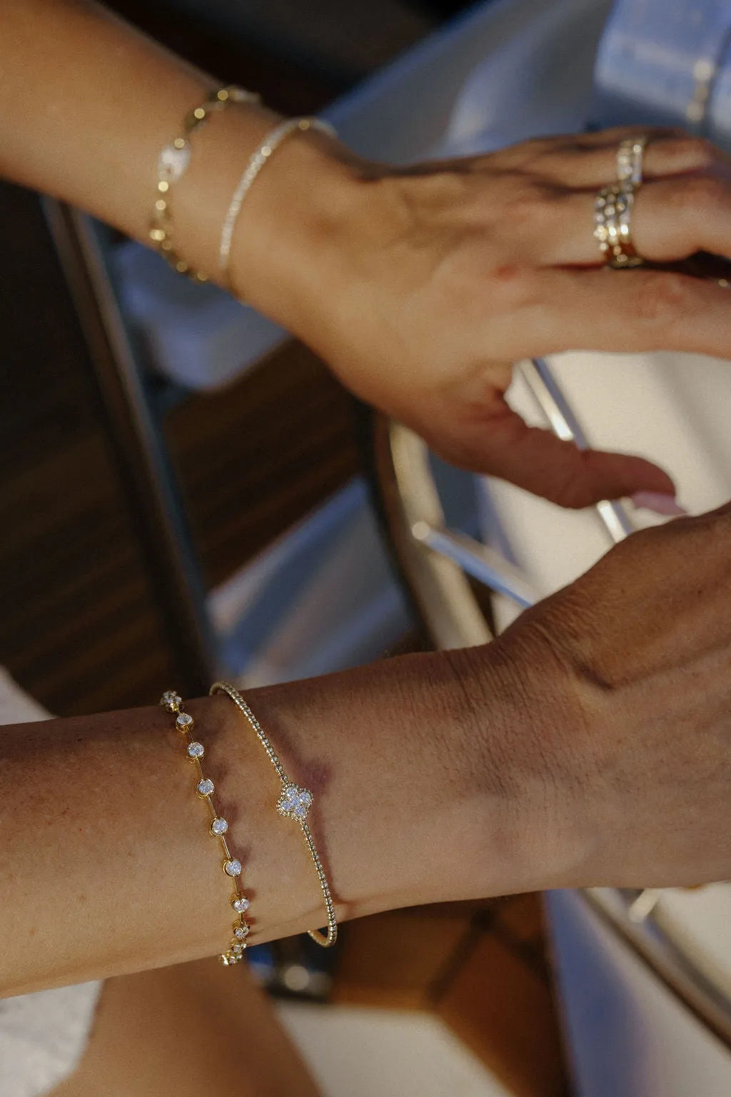 Diamond Four Leaf Clover Flexible Bangle-Bracelets-Mama Bijoux-[14kgold]-[diamonds]-[heirloom_quality]-MamaBijoux
