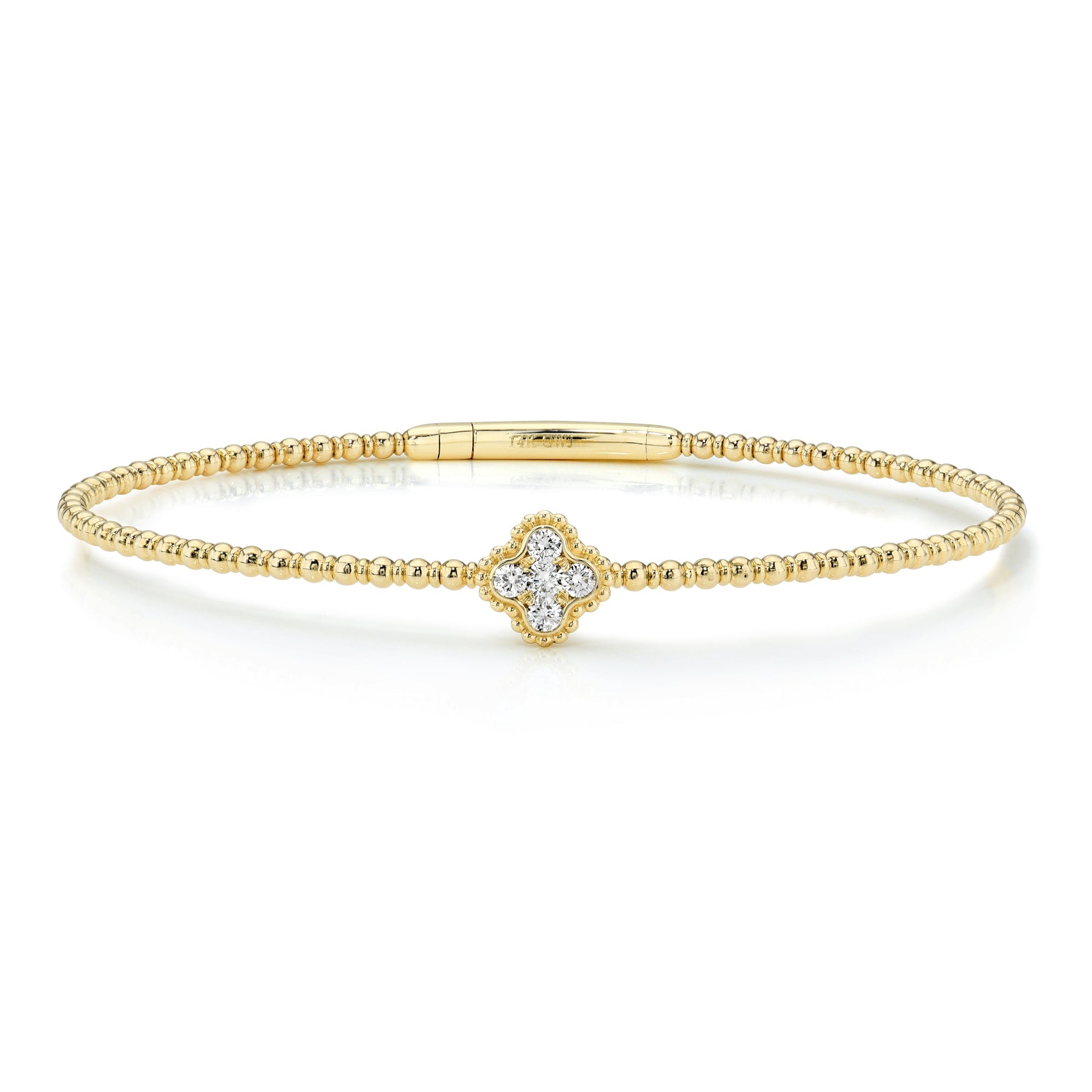 Diamond Four Leaf Clover Flexible Bangle-Bracelets-Mama Bijoux-[14kgold]-[diamonds]-[heirloom_quality]-MamaBijoux