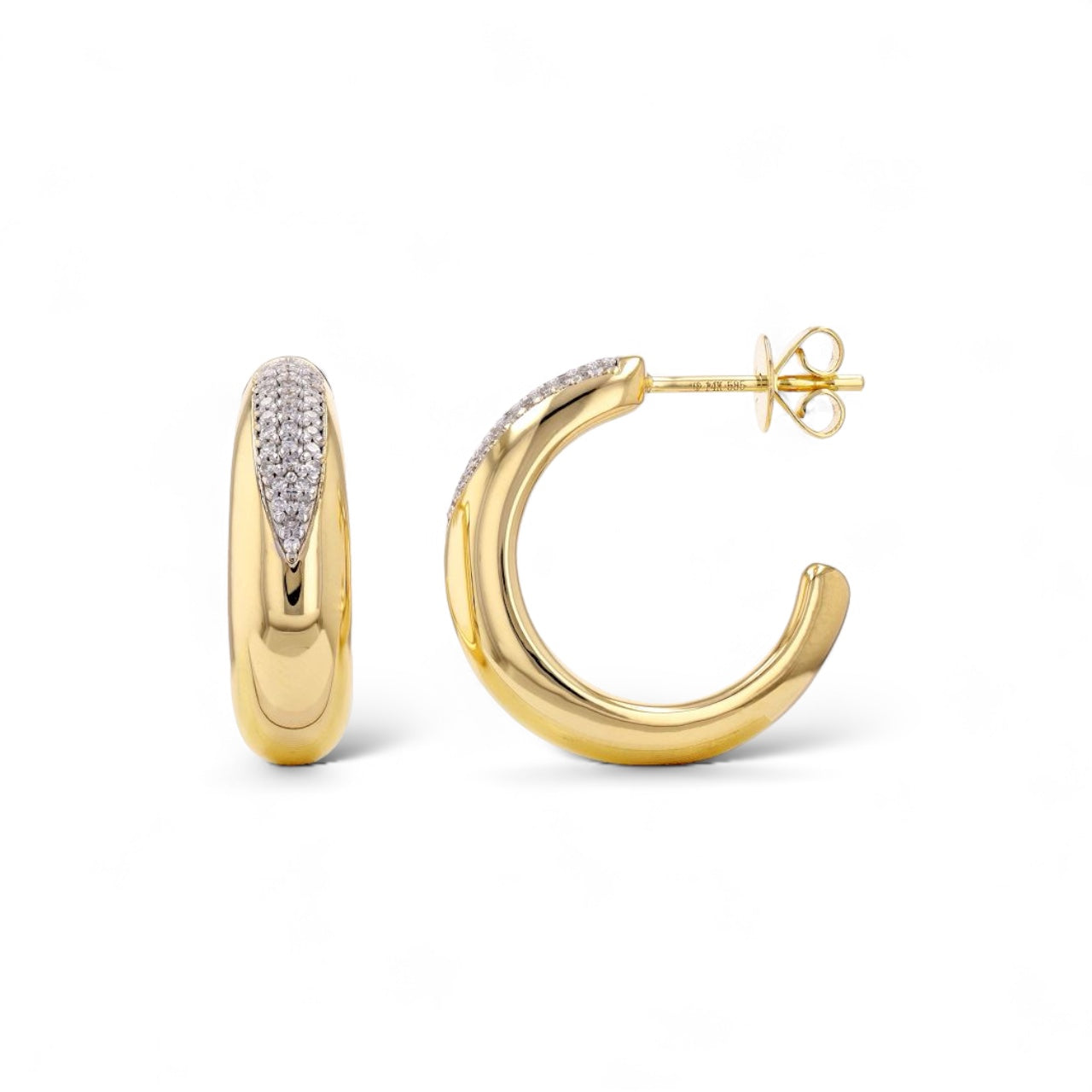 Diamond Pavé & Chunky Gold Hoop Studs-Earrings-Mama Bijoux-[14kgold]-[diamonds]-[heirloom_quality]-MamaBijoux