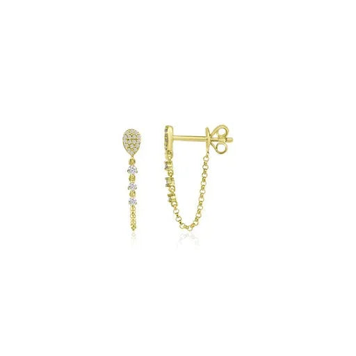 Diamond Pavé Pear Drop Chain Studs (Sold as Singles)-Earrings-Mama Bijoux-[14kgold]-[diamonds]-[heirloom_quality]-MamaBijoux