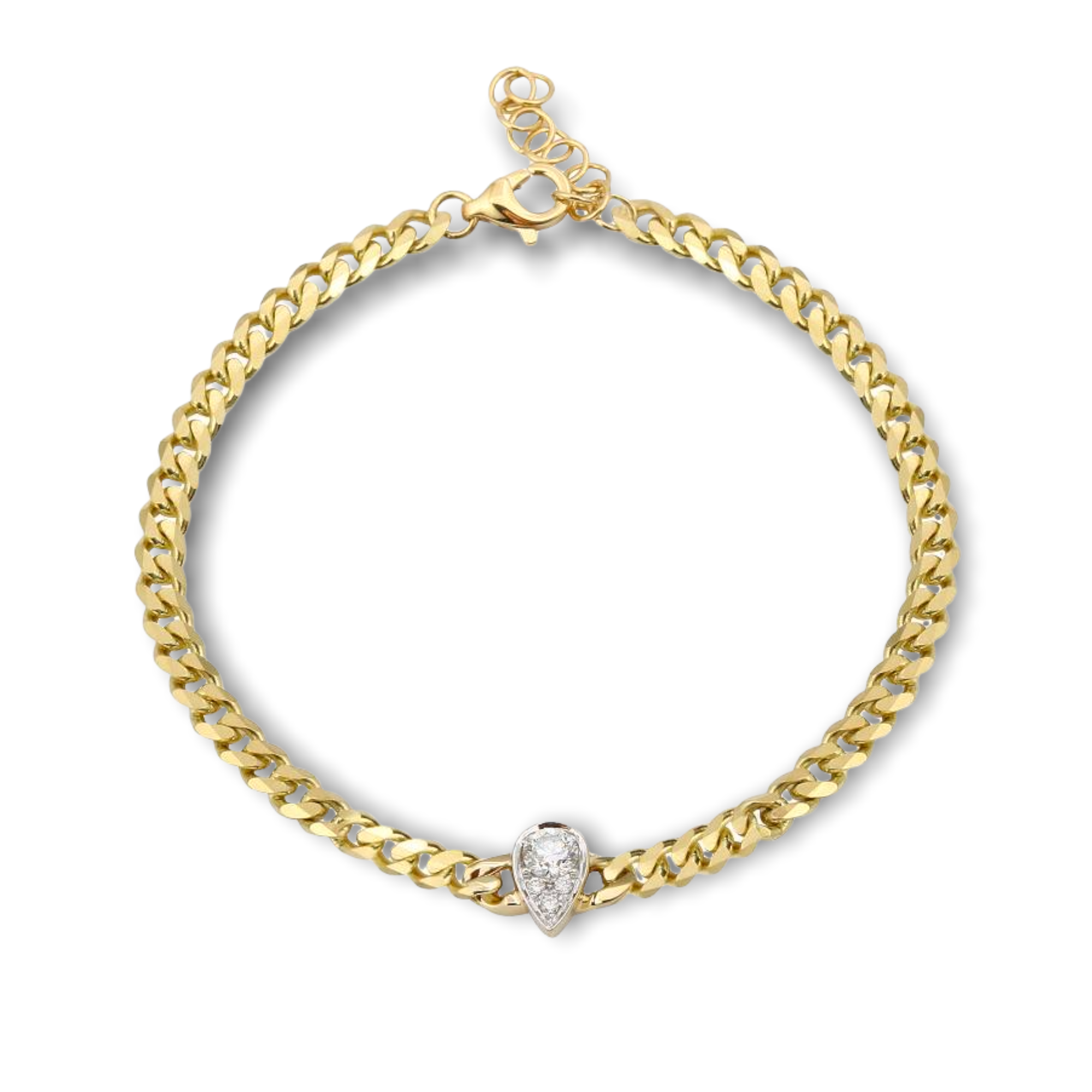 Diamond Pear Shaped Charm & Curb Chain Bracelet-Bracelets-Mama Bijoux-[14kgold]-[diamonds]-[heirloom_quality]-MamaBijoux