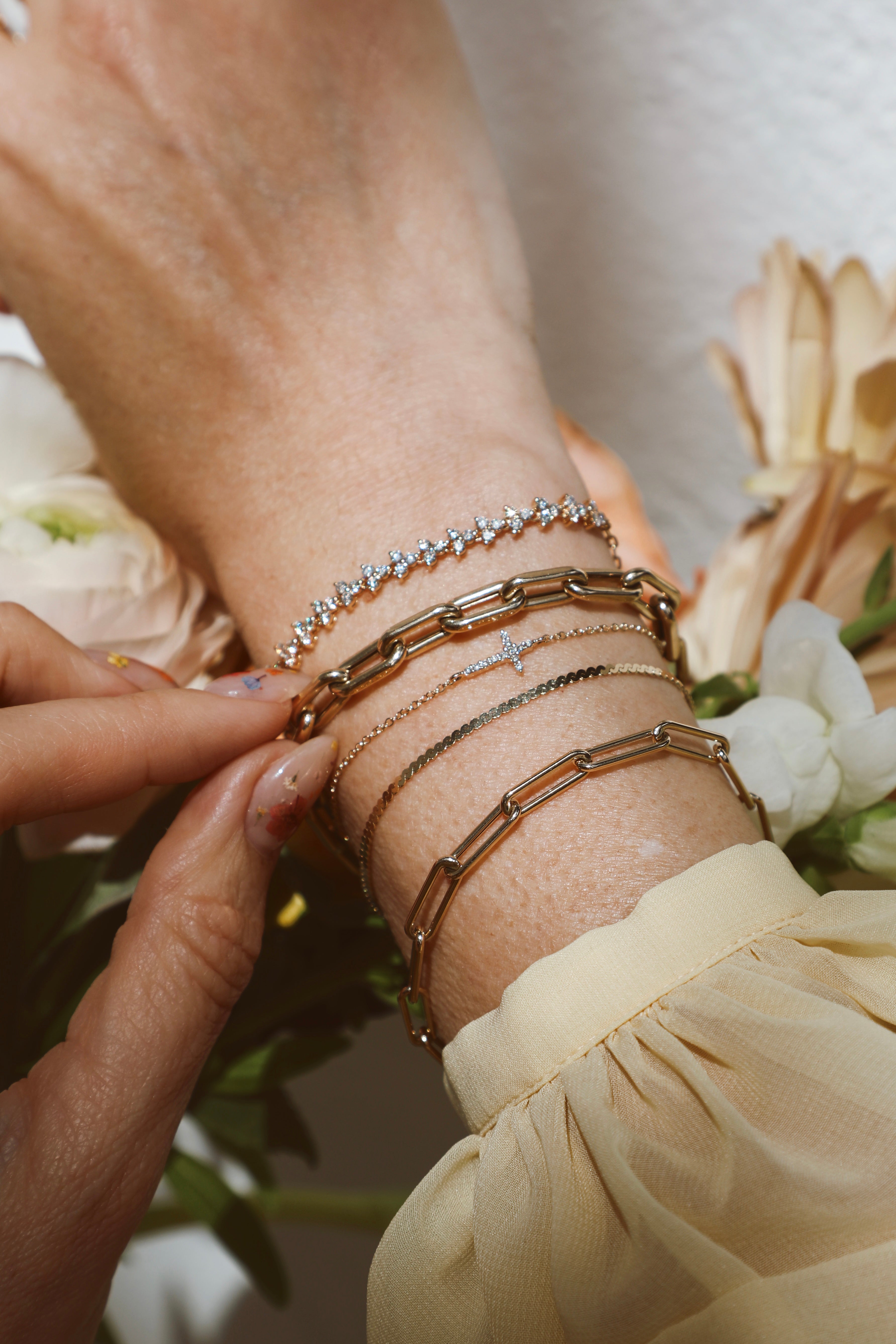 Diamond Trio Half Tennis & Chain Bracelet-Bracelets-Mama Bijoux-[14kgold]-[diamonds]-[heirloom_quality]-MamaBijoux