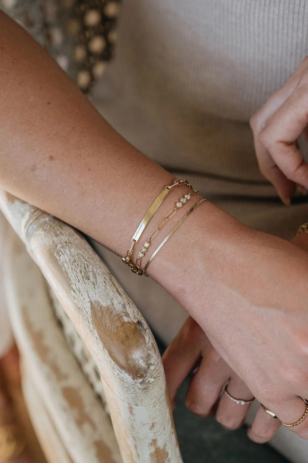 Diamond Trio Station Chain Linked Bracelet-Bracelets-Mama Bijoux-[14kgold]-[diamonds]-[heirloom_quality]-MamaBijoux