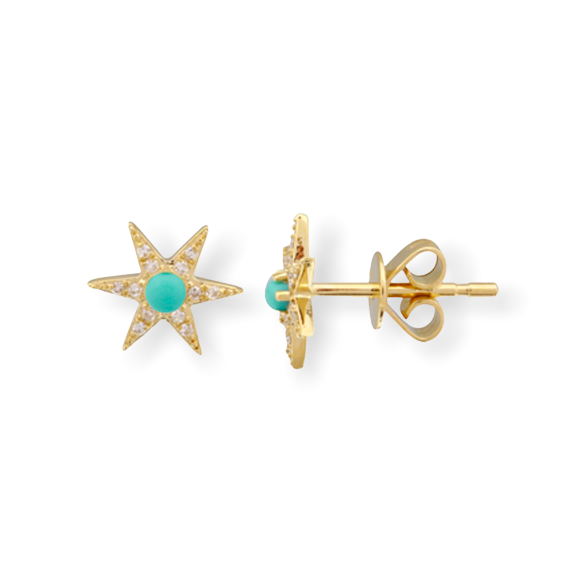 Diamond & Turquoise Sunburst Studs-Earrings-Mama Bijoux-[14kgold]-[diamonds]-[heirloom_quality]-MamaBijoux