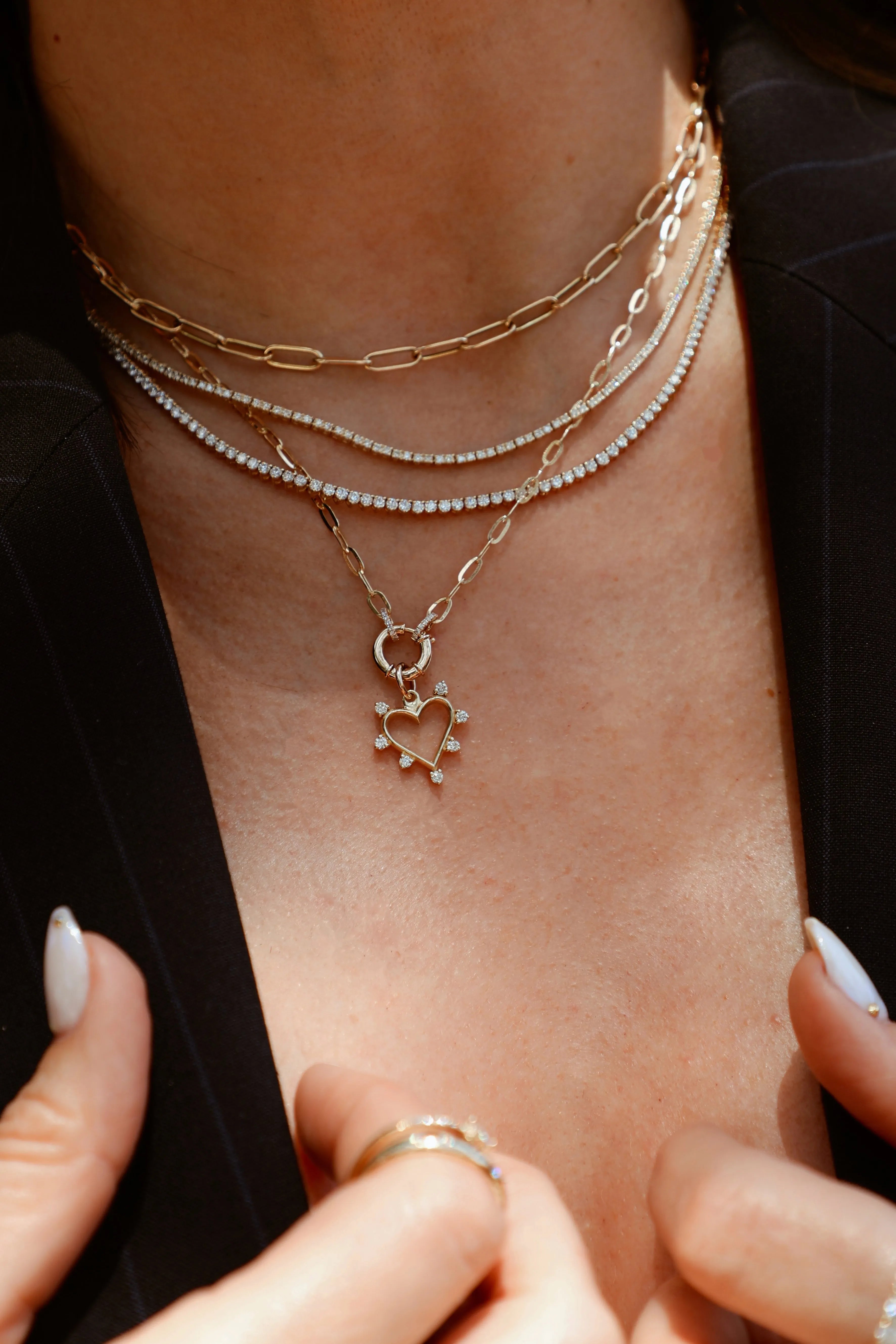 Diamond and Spring Clasp Chain Necklace-Necklaces-Mama Bijoux-[14kgold]-[diamonds]-[heirloom_quality]-MamaBijoux