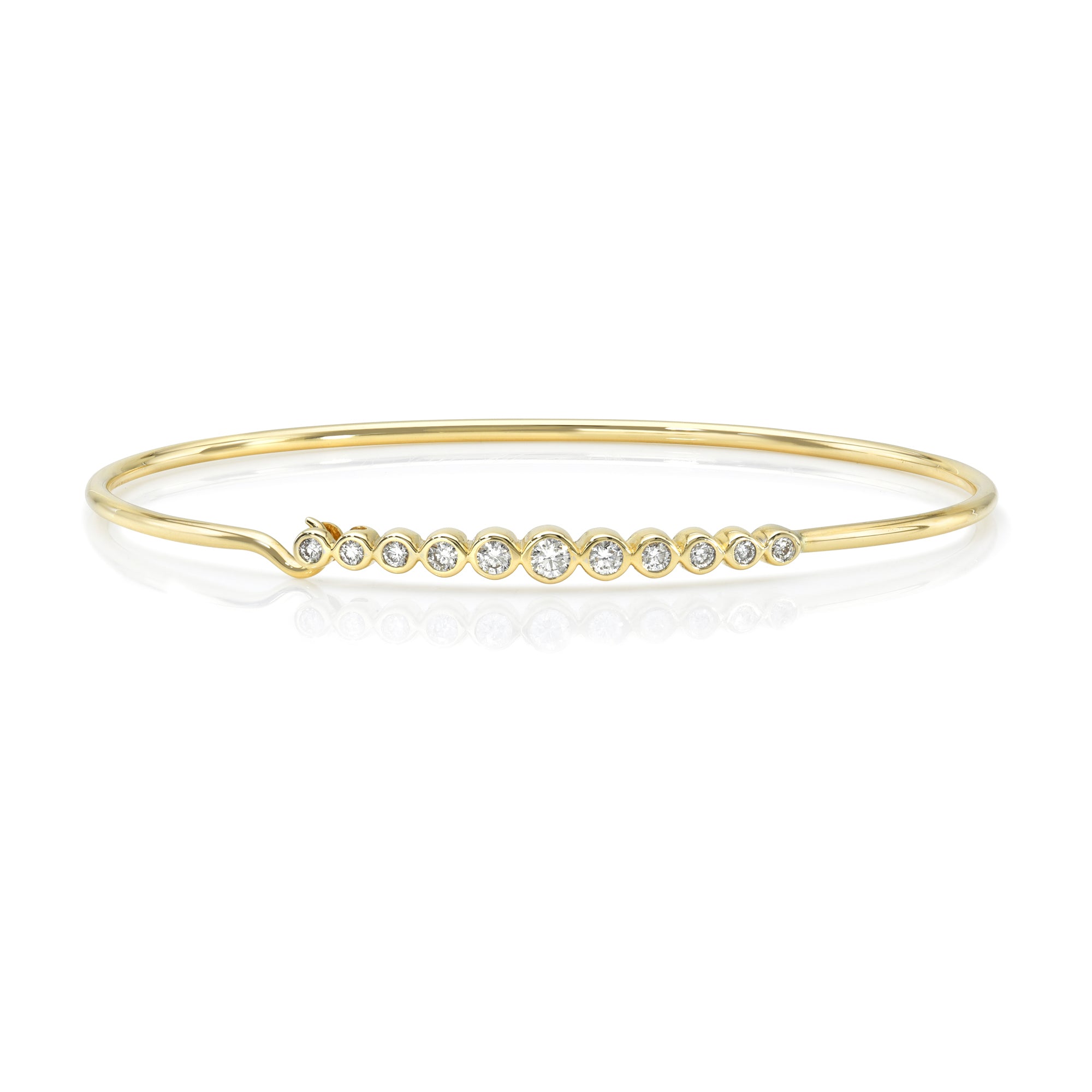 Mama Bijoux fine jewelry round wire bangle with white round diamonds 