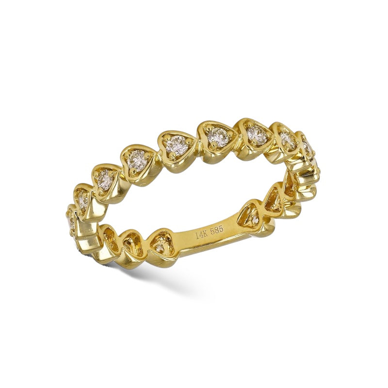 Mama Bijoux Fine Jewelry Diamond hearts Stacking Ring 14k Yellow Gold 