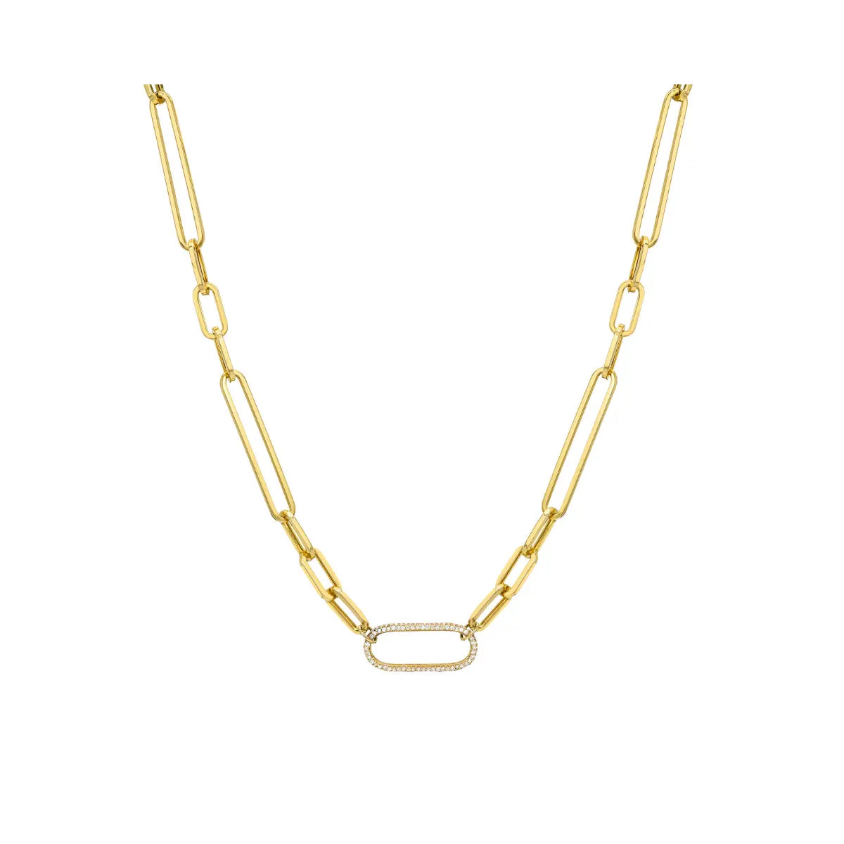 Diamond Pavé Mix Link Chain Necklace Mama Bijoux Fine Jewelry 14k yellow gold natural white diamonds 