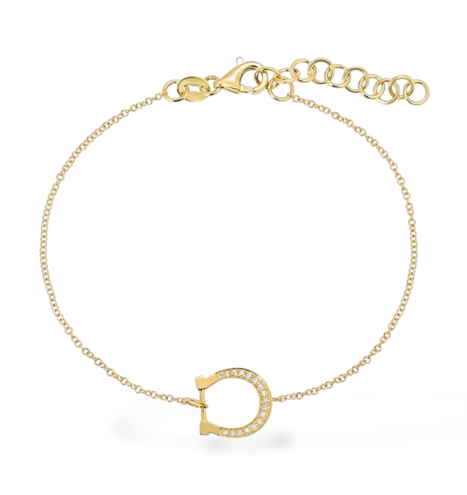 Bracelet with horseshoe charm and pavé diamonds. Mama Bijoux Fine Jewelry 14k Yellow Gold 