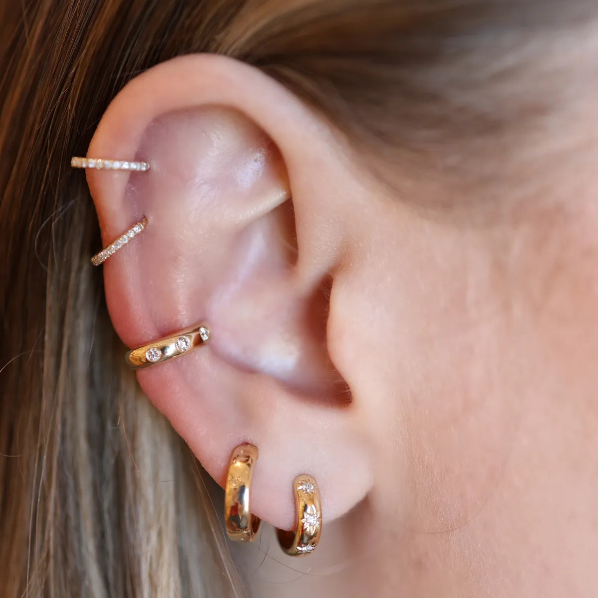 Diamond Starset Huggie Earrings-Earrings-Mama Bijoux