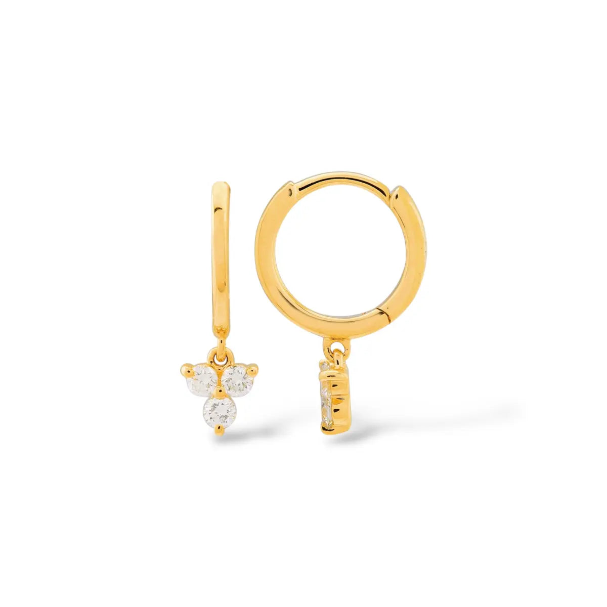 Diamond Trio Drop Mini Huggies Mama Bijoux Fine Jewelry 14k yellow gold natural diamonds 