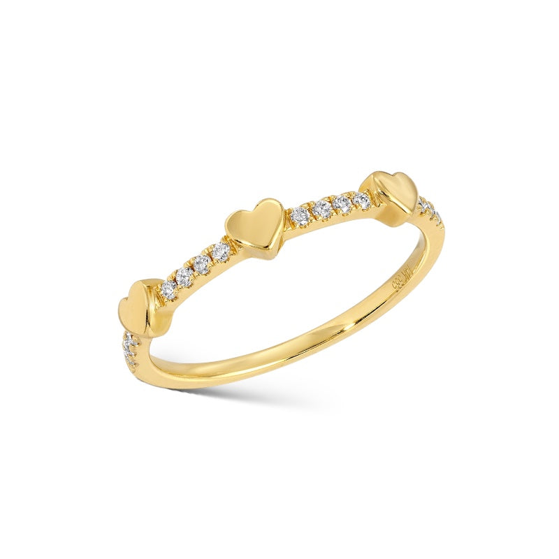 Mama Bijoux Fine Jewelry 14k Yellow Gold 
Pave Diamonds Heart Stacking Ring 