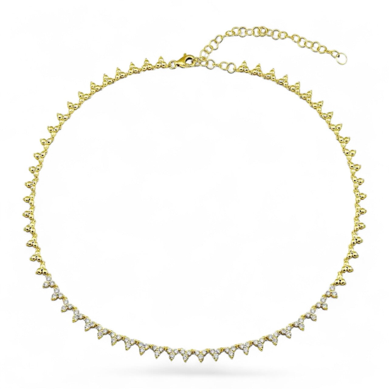 Mama Bijoux fine jewelry diamond trio tennis necklace 14k yellow gold 