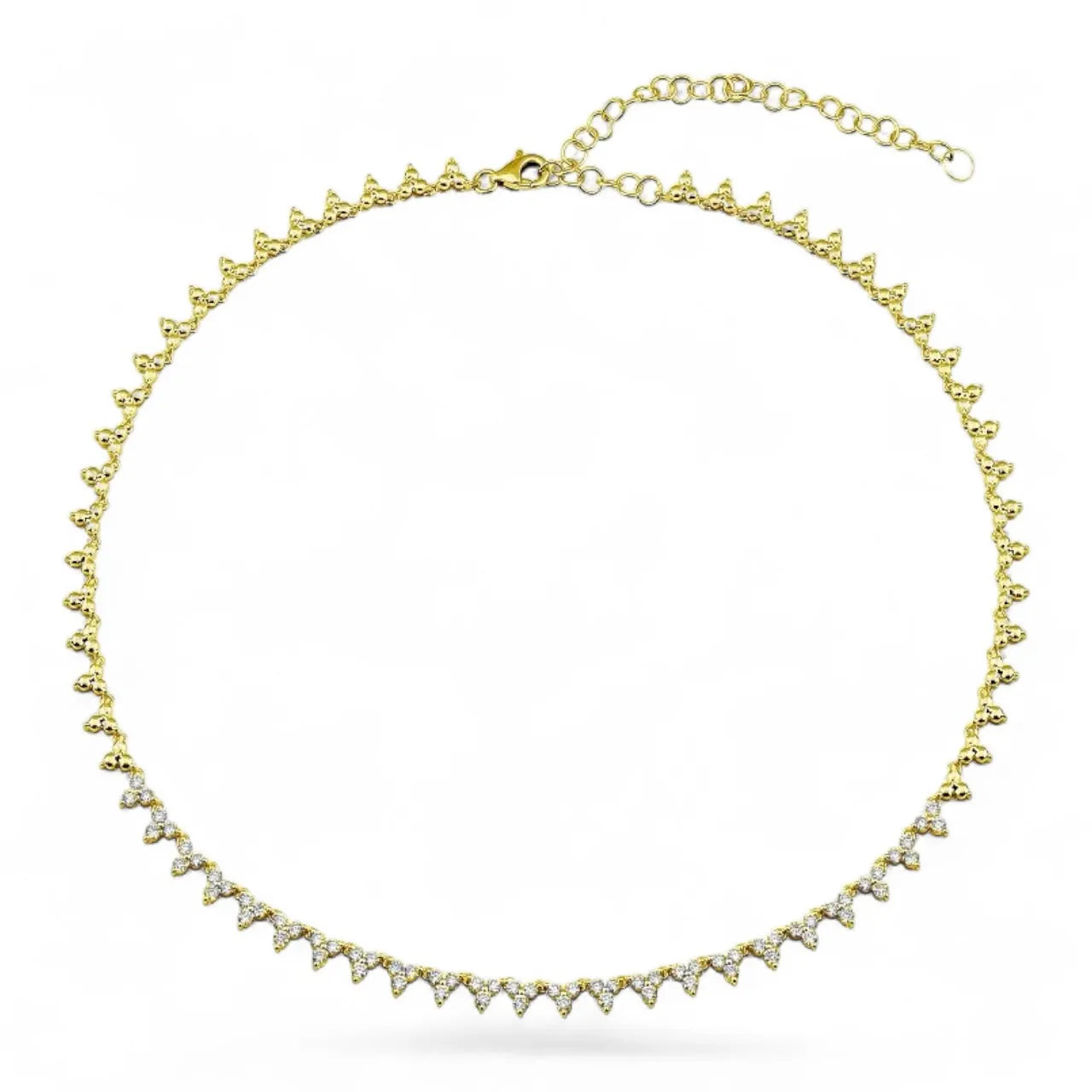 Mama Bijoux fine jewelry diamond trio tennis necklace 14k yellow gold 
