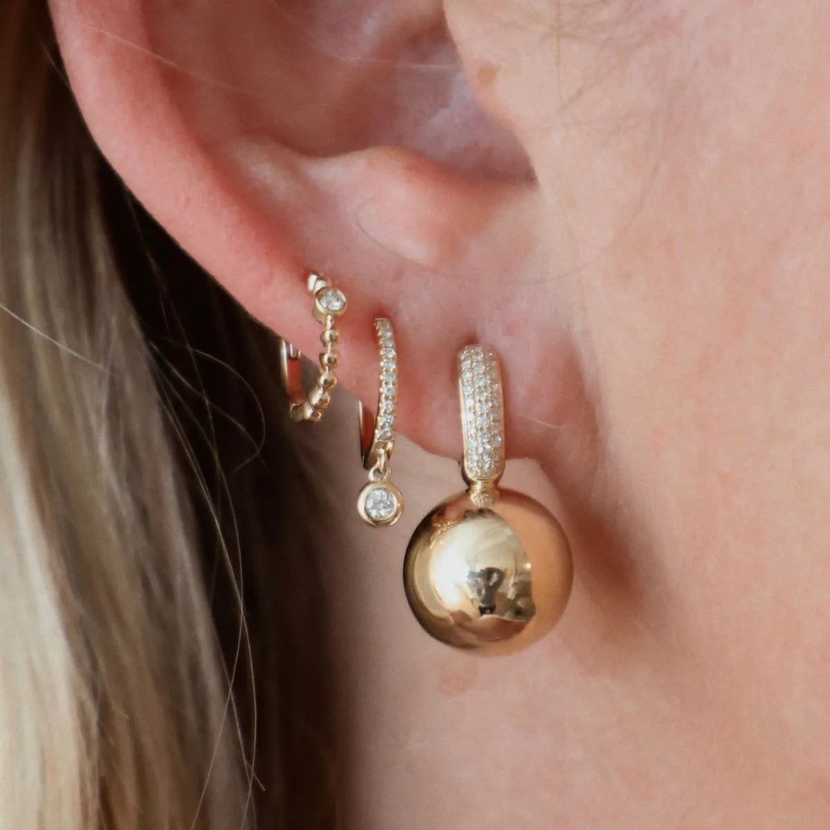 Diamond Lobe Studs 14k Yellow Gold Pave Diamonds Mama Bijoux Fine Jewelry 