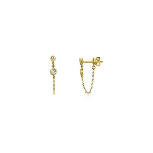 Double Bezel Diamond Drop Chain Studs (Sold as Singles)-Earrings-Mama Bijoux-[14kgold]-[diamonds]-[heirloom_quality]-MamaBijoux