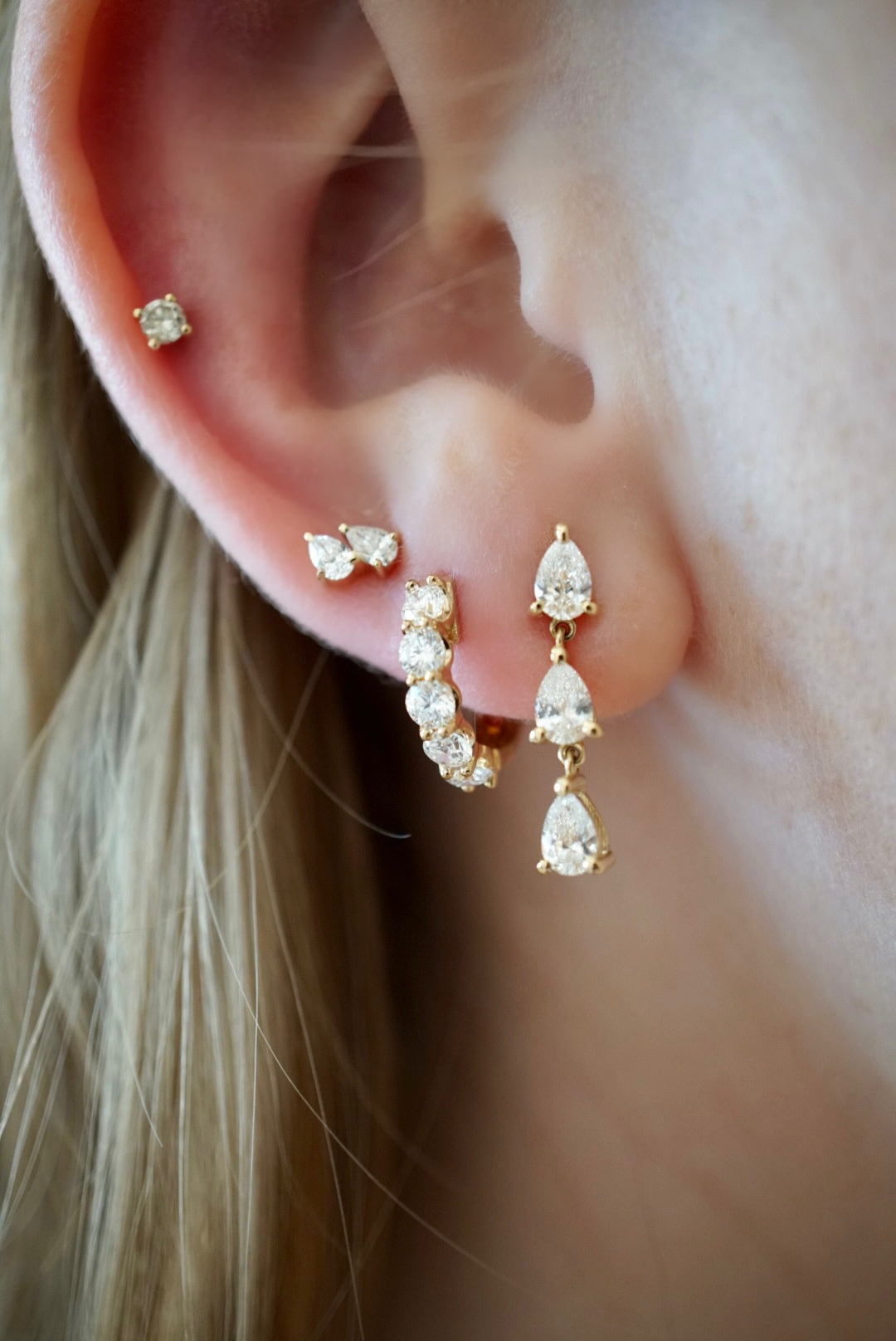 Double Mini Pear Shaped Diamond Studs-Earrings-Mama Bijoux-[14kgold]-[diamonds]-[heirloom_quality]-MamaBijoux