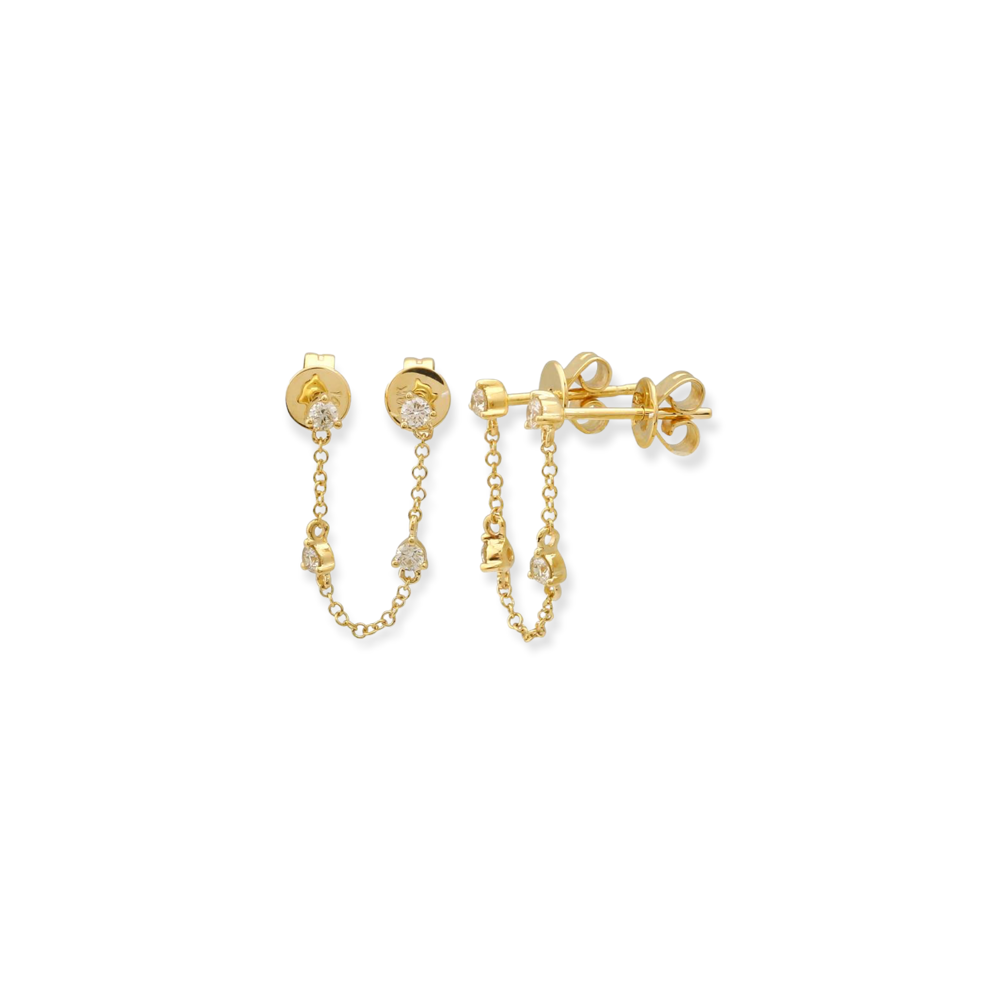 Double Piercing Mini Diamond Chain Studs (Sold as Singles)-Earrings-Mama Bijoux-[14kgold]-[diamonds]-[heirloom_quality]-MamaBijoux