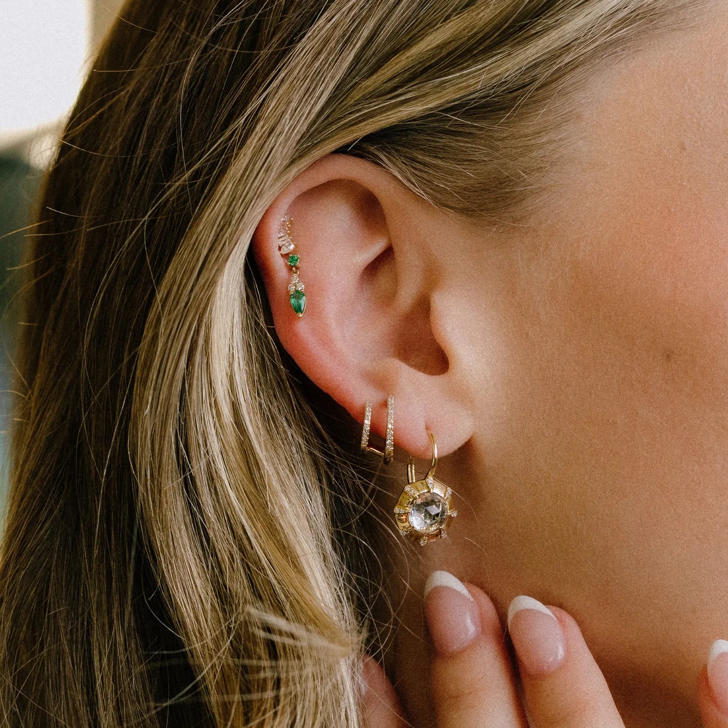 Double Pavé Huggies-Earrings-Mama Bijoux