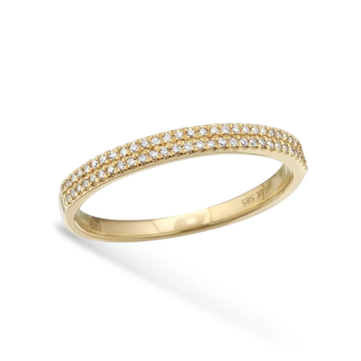 Double Row Pavé Diamond Pinky Ring Mama Bijoux Fine Jewelry 14k yellow gold natural white diamonds