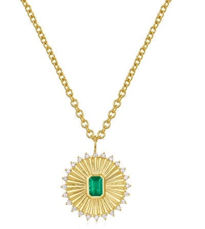 Emerald & Diamond Medallion Necklace-Necklaces-Mama Bijoux-[14kgold]-[diamonds]-[heirloom_quality]-MamaBijoux